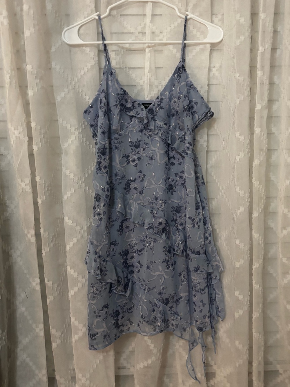 Light Blue Floral Bow Ruffle Mini Dress